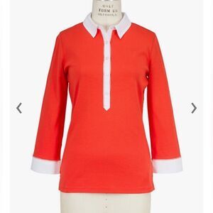 BOGNER Masha Red Cotton Three-Quater Sleeve Polo